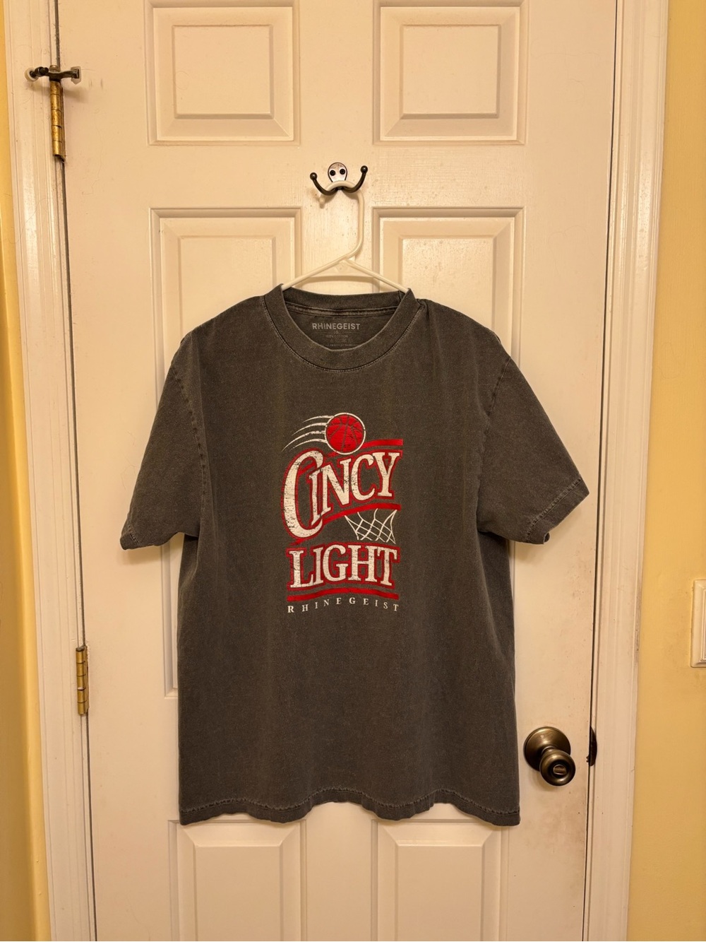 Cincy Light Rhinegeist Brewery Basketball Graphic Dark Gray Cotton T-Shirt